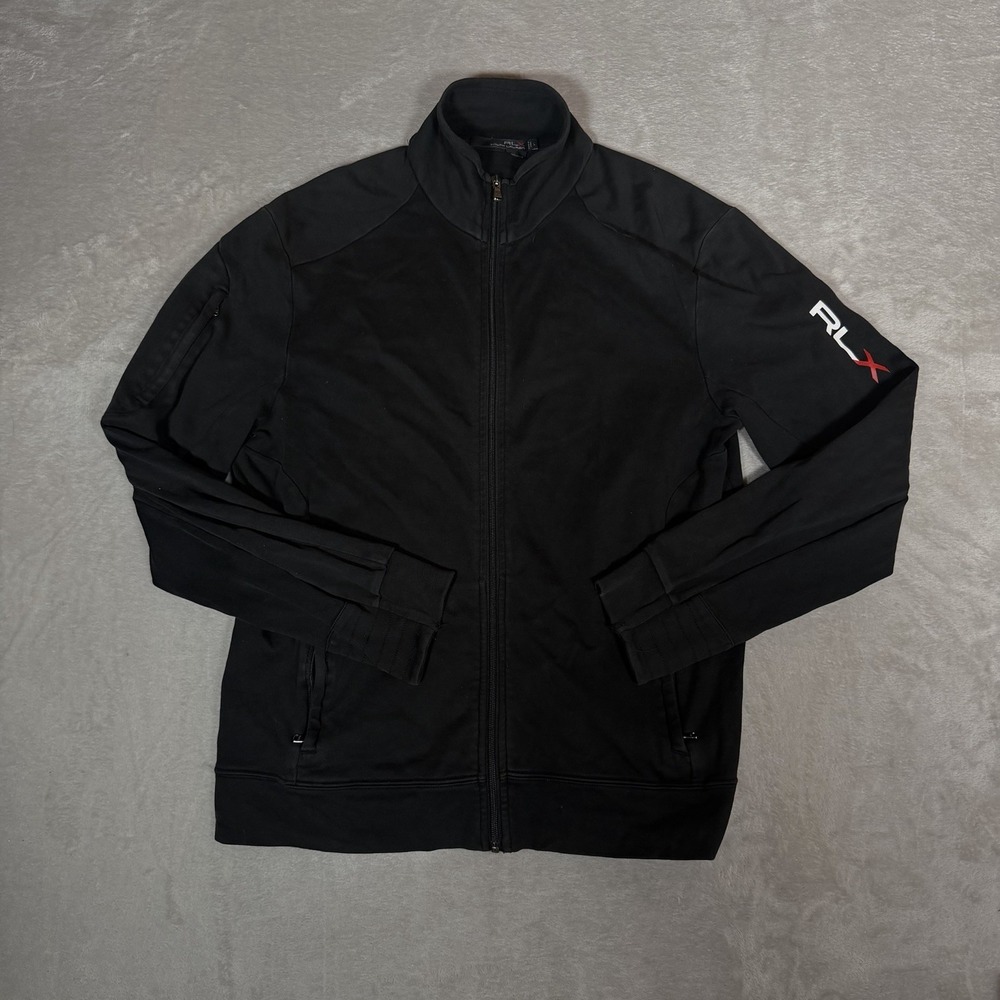 RLX Ralph Lauren Mens Large Black Full Zip Track Jacket Cotton Performance